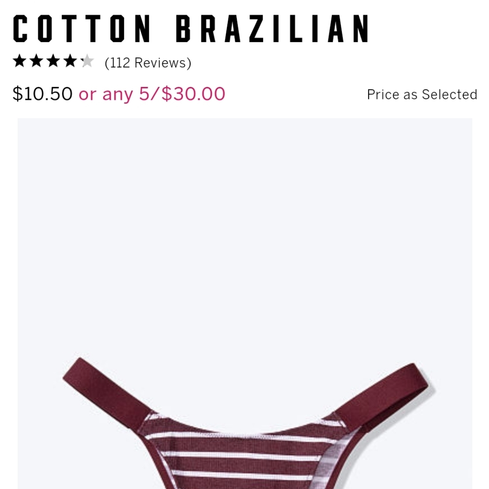 NWT Pink cotton Brazilian panty size large